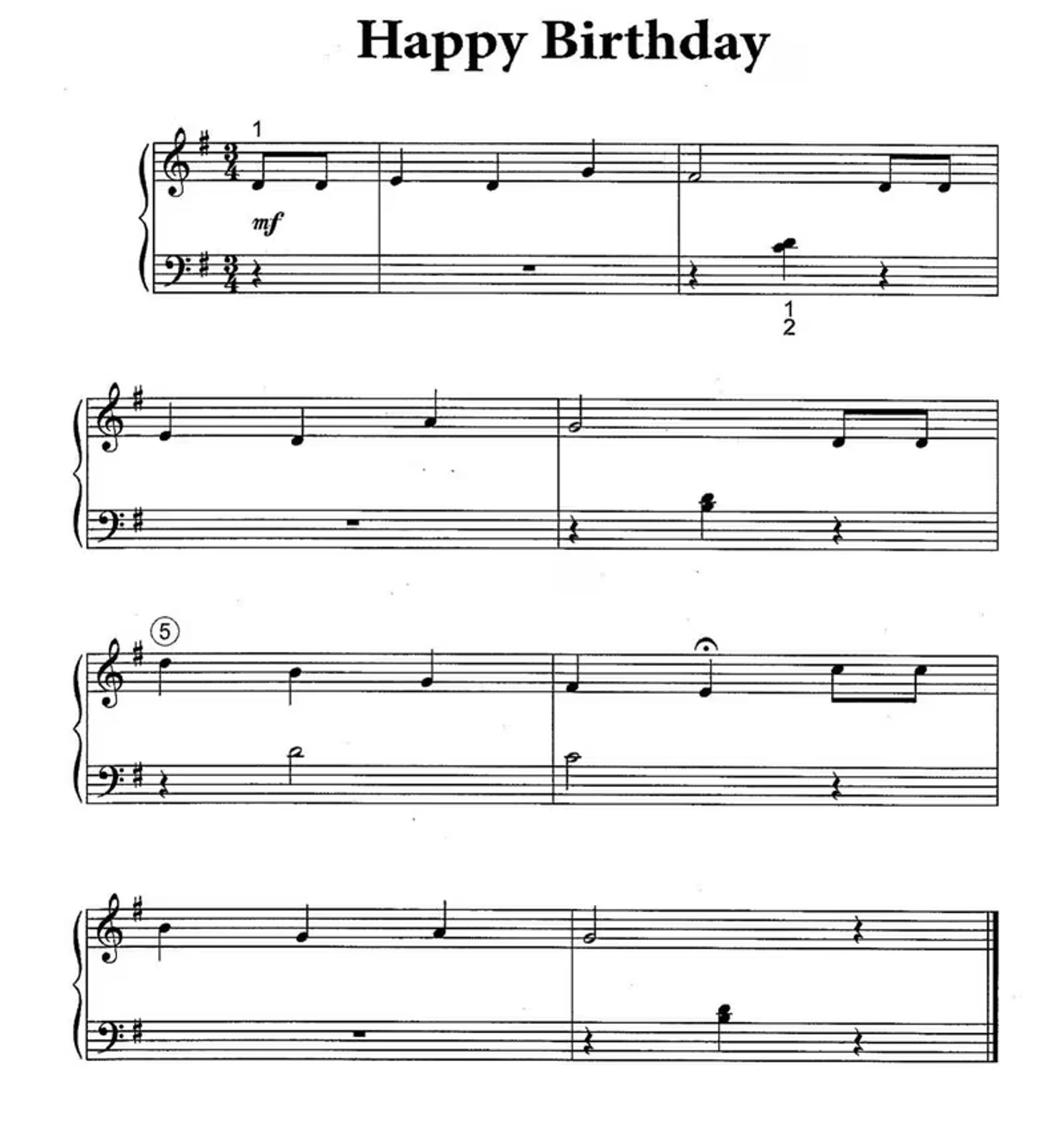 Sheet nhạc piano bài hát Happy Birthday 