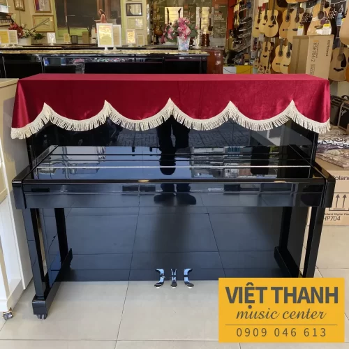 Khăn phủ đàn piano đỏ màu nhung tua rua vàng sang trọng