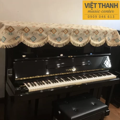 Khăn che đàn piano màu kem họa tiết tứ giác cao cấp