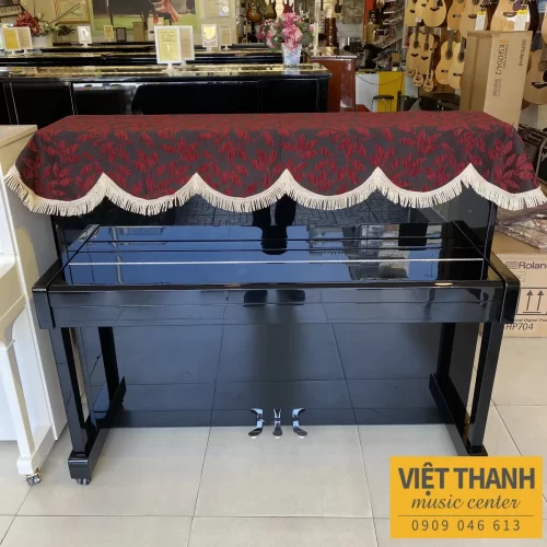 Vải phủ đàn piano màu đỏ đen thêu hoa cao cấp