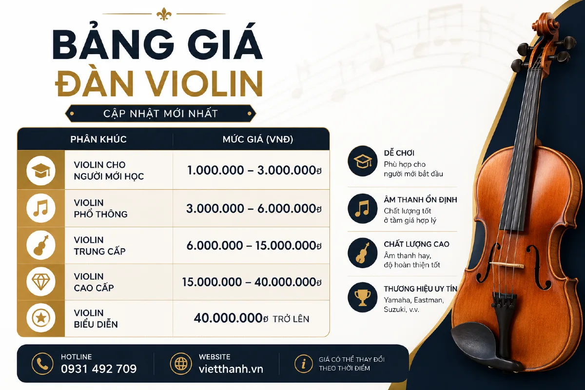 Bảng giá đàn violin cập nhật mới nhất, giá bán từ 2 triệu – đến 200 triệu