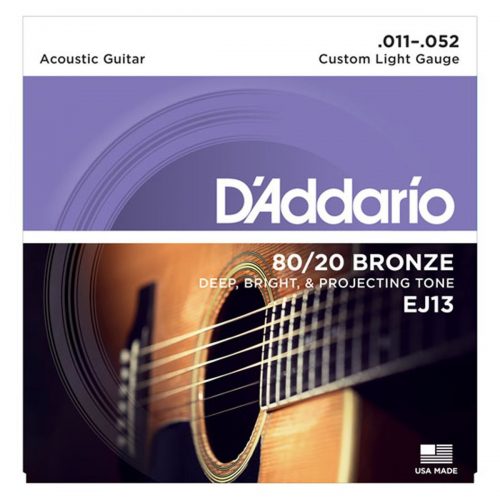 Dây đàn guitar acoustic D’Addario EJ13, 80/20 Bronze, Custom Light, 11-52