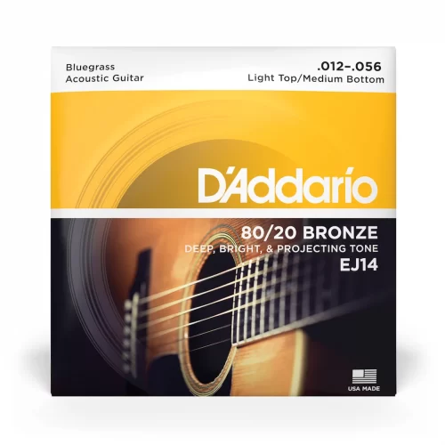 Dây đàn guitar acoustic D’Addario EJ14, 80/20 Bronze, Bluegrass, 12-56