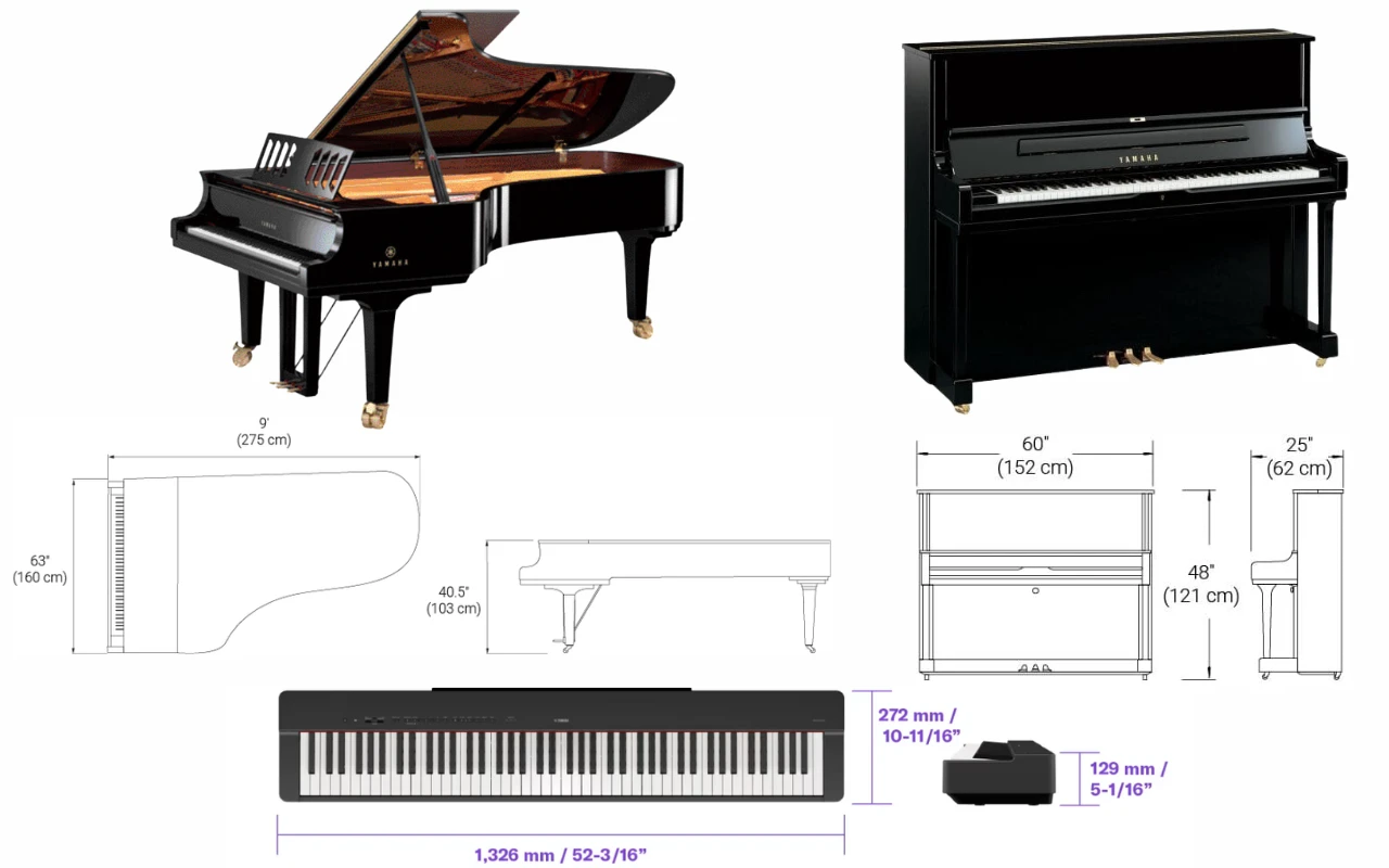 Kích thước đàn piano Yamaha – Hướng dẫn chọn kích thước đàn phù hợp