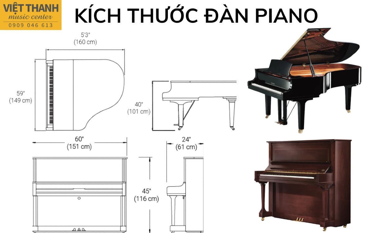 Tổng hợp kích thước, trọng lượng đàn piano cơ, piano điện chuẩn nhất