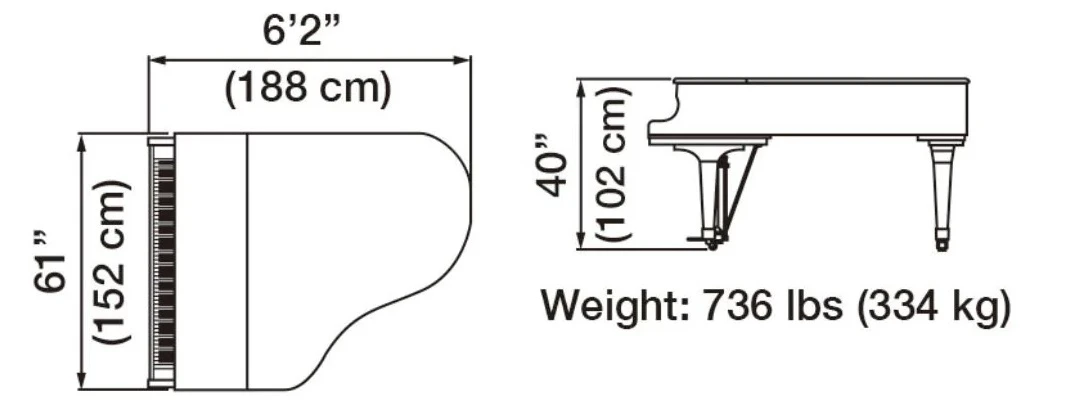 Kích thước đàn piano Kawai GX-3