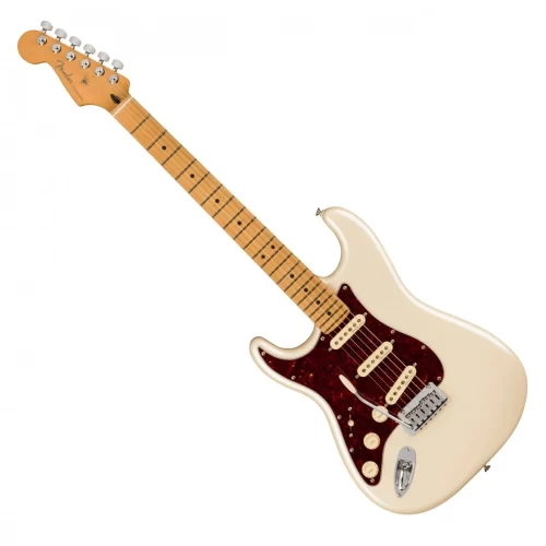 dan guitar dien fender player plus stratocaster® left handed olympic pearl