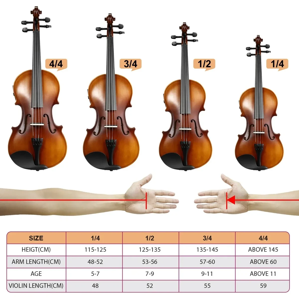 Cách đo chiều dài cánh tay để chọn kích thước violin 