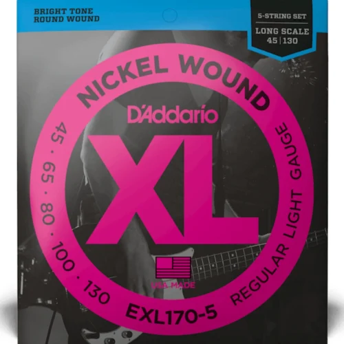 Bộ dây đàn guitar bass 5 dây D’Addario EXL170-5, Light 45-130, Long