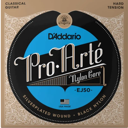 Bộ dây đàn guitar classic Pro-Arté D’Addario EJ50, Hard Tension, Black Nylon