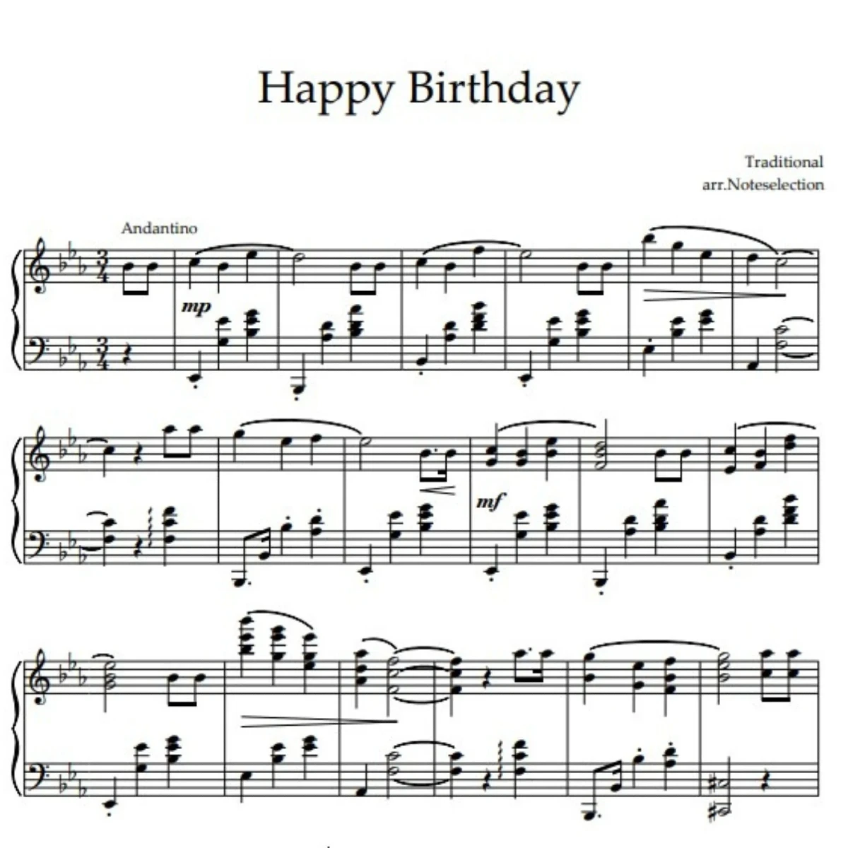 sheet nhac piano bai happy birthday