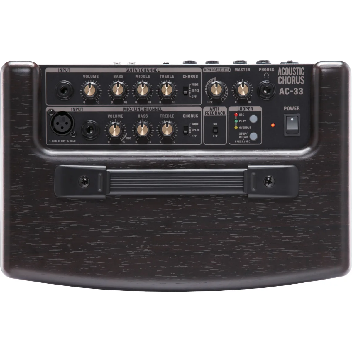 tay cam ampli guitar acoustic roland ac-33 mau nau