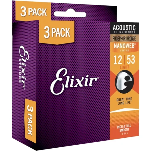 Dây đàn guitar acoustic Elixir 3313216545, 12-53, Phosphor Bronze, Nanoweb (PACK 3)