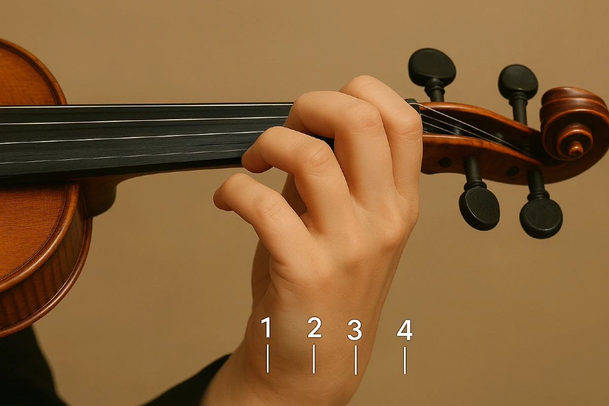 ban tay trai cua nguoi choi violin dang dat tren can dan