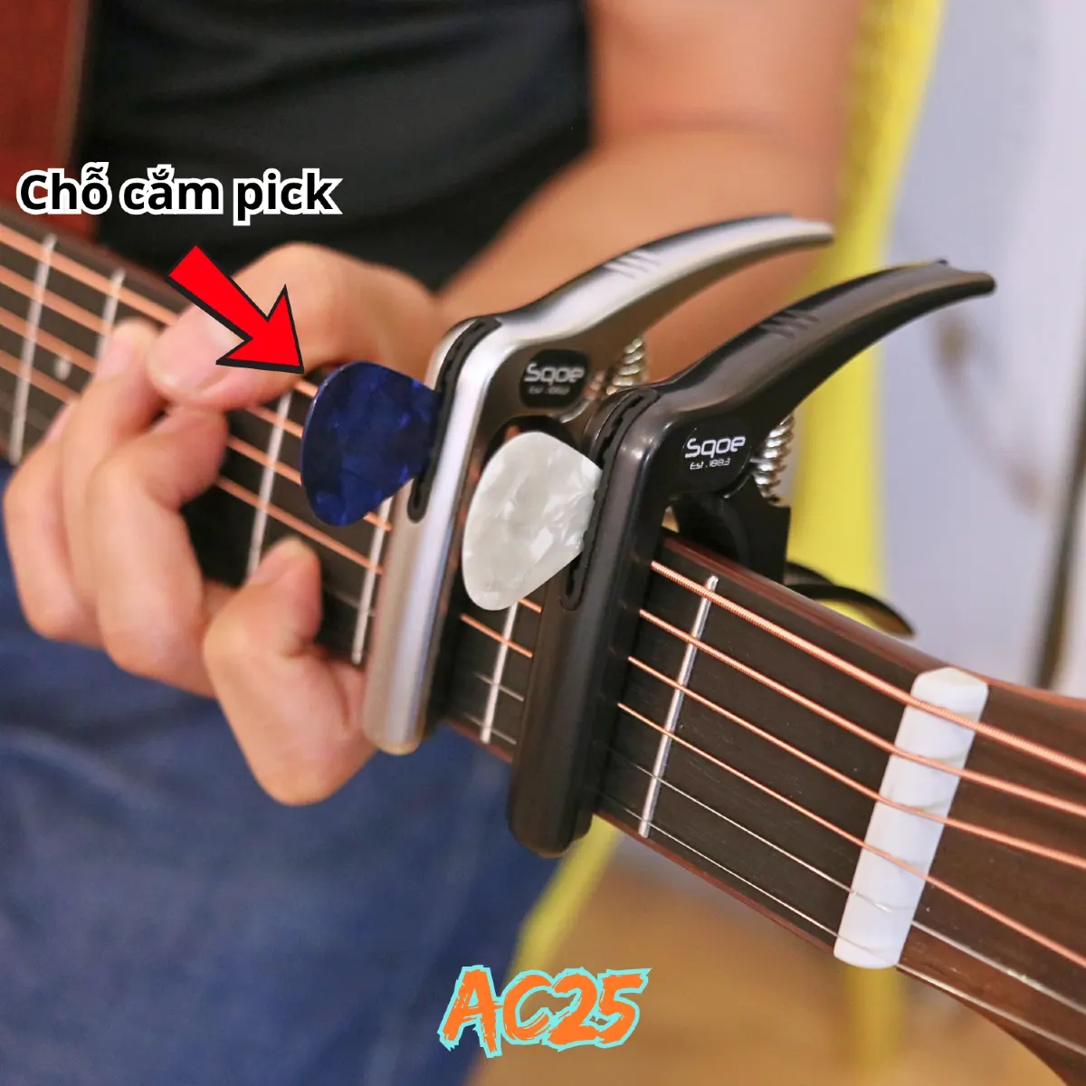 cho cam pick capo guitar sqoe ac25 3in1