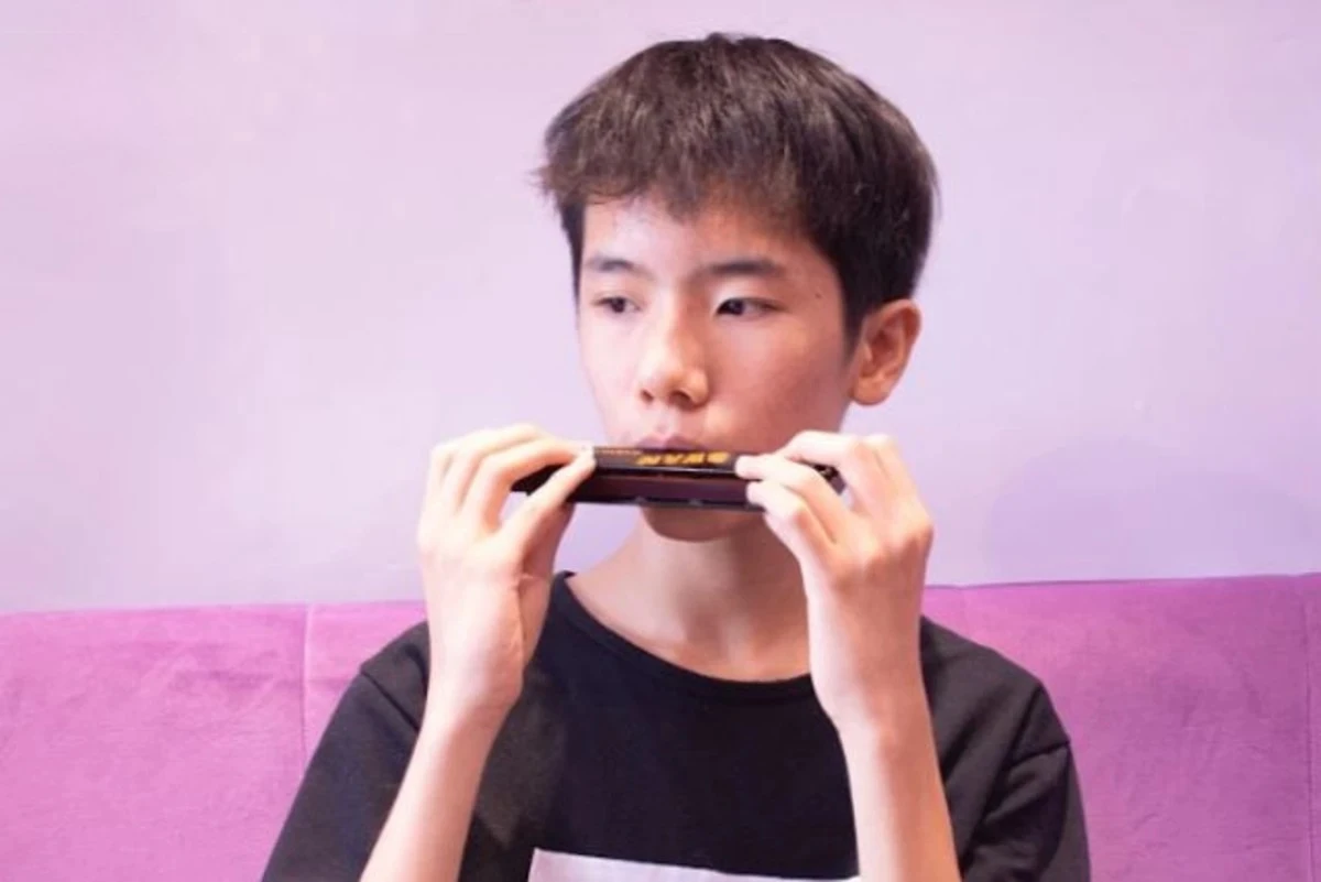 con trai hoc harmonica