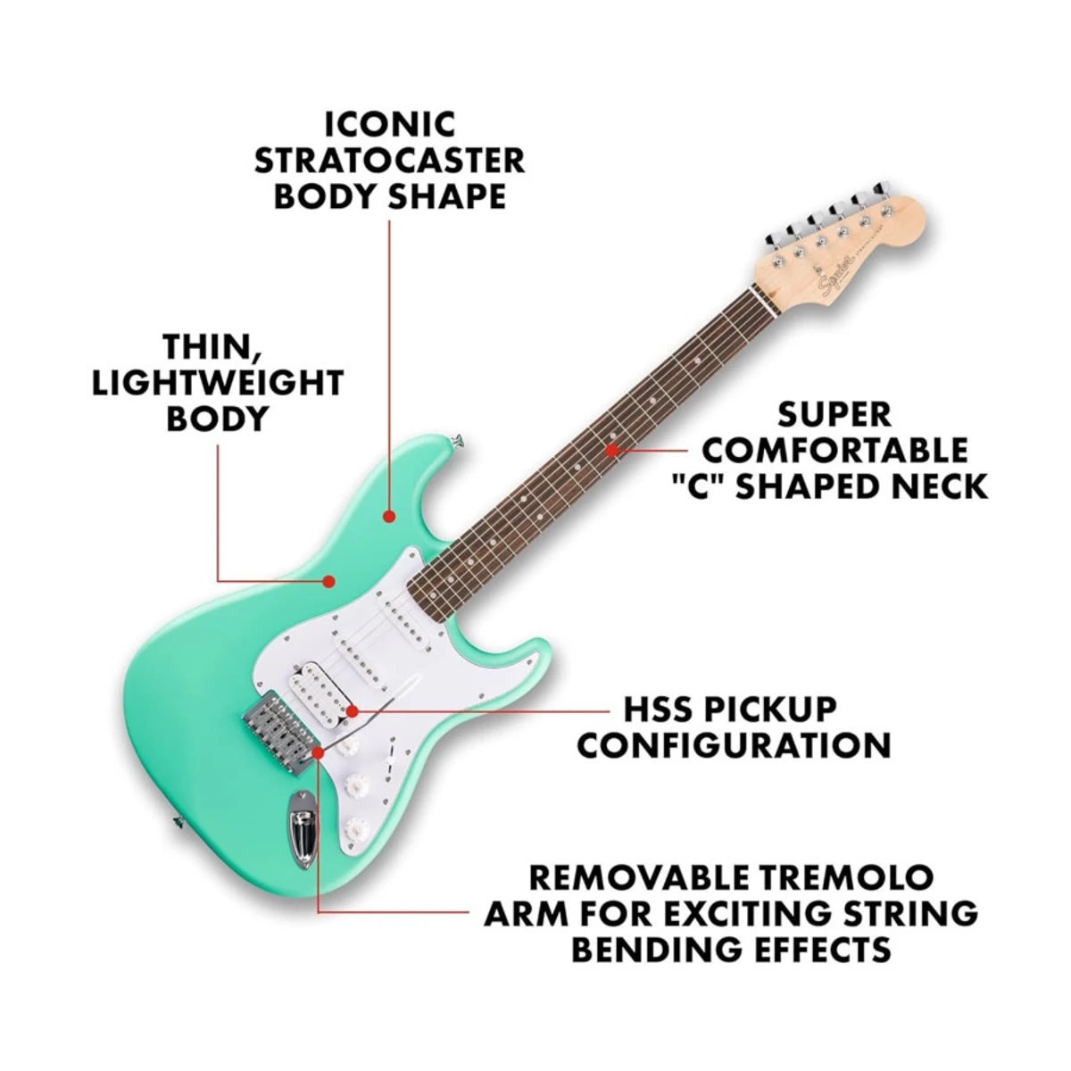 cau tao dan guitar dien squier debut stratocaster hss laurel sea foam green 0379610549