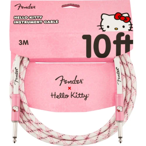 Dây cáp tín hiệu Fender x Hello Kitty White/Pink, vỏ bọc bằng vải dệt, dài 3 mét