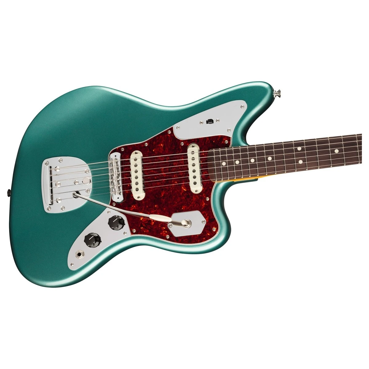 mat truoc dan guitar dien fender american professional classic jaguar faded sherwood green metallic