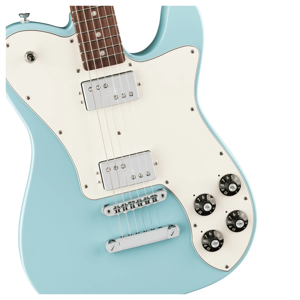 mat truoc dan guitar dien fender kingfish delta day telecaster deluxe daphne blue