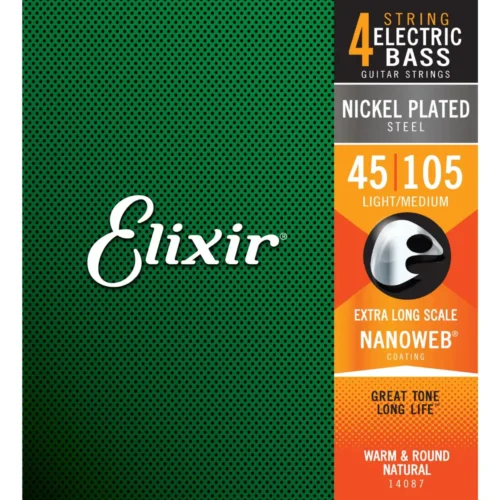Dây đàn guitar bass 4 dây Elixir 3313214087, Nickel Plated, Extra Long Scale, 45-105